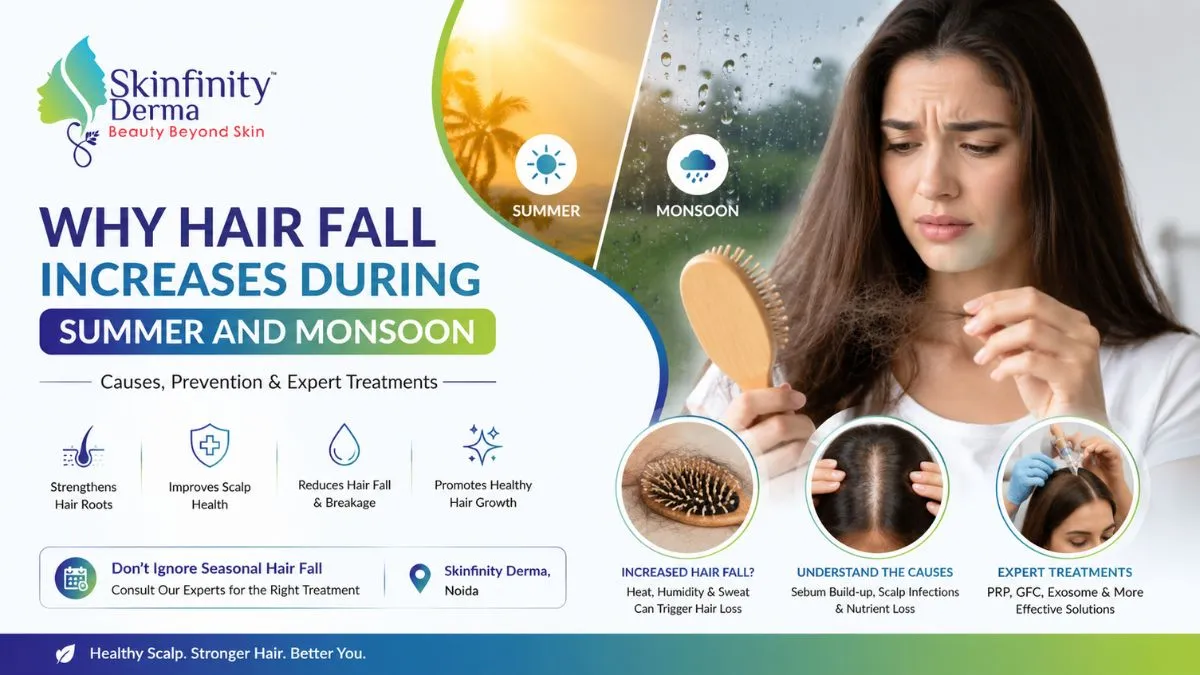 Hair fall treatment in Noida for seasonal hair loss during summer and monsoon.